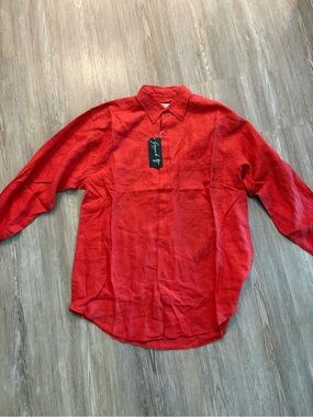 Vintage Goouch Small Red Long Sleeve Button-Up Shirt 100% linen
